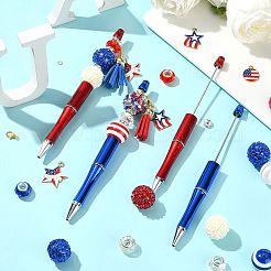 独立記念日のDIYビーズペン作りキット  プラスチックボールペンを含む  樹脂ビーズ  アイロンビーズ  合金エナメルペンダントと留め金  アクリルビーズ  304ステンレスリング  フェイクスエードのペンダント  ミックスカラー  146~148x11.5~12mm&nbsp;DIY-FS0009-50
