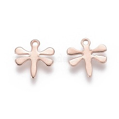 ステンレススチールチャーム201個  トンボ  ローズゴールド  12x11x0.8mm  穴：1.2mm&nbsp;STAS-H436-61RG