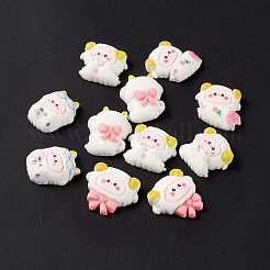 スプレープリント樹脂カボション  DIYアクセサリー  羊の混合形状  ホワイト  20~24x18~24x6~7mm&nbsp;RESI-G031-09