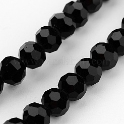 クリアガラスビーズ連売り  模倣オーストリアクリスタル  ファセット（32ファセット）  ラウンド  ブラック  6mm  穴：1mm  約96~98個/連  20~21インチ&nbsp;LS-GLAA-G013-6mm-71