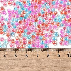 透明なガラスの丸いシードビーズ  色の内側  ラウンド  フクシア  6/0  4x3mm  穴：1.2mm  約161個/10g&nbsp;X1-SEED-B001-05A-14