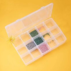長方形のプラスチックビーズ保存容器  15のコンパートメント  ホワイト  16.5x27.5x5.5cm&nbsp;CON-PH0002-05