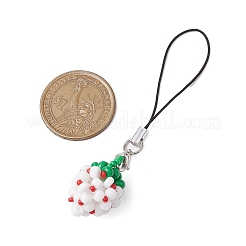 ガラスシードビーズ携帯ストラップ3個  苺  ホワイト  9.2cm  3個/セット&nbsp;HJEW-MZ00101-01