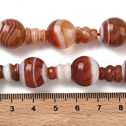 Natural Banded Agate 3-Hole Guru Beads Strands&nbsp;G-H064-E08-02B