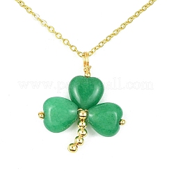Saint Patrick's Day Clover Natural Malaysia Jade Pendant Necklace with 304 Stainless Steel Chains&nbsp;X-NJEW-JN04417