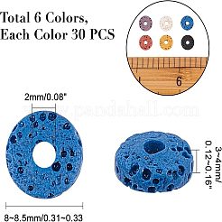天然溶岩岩ビーズ連売り  染め  フラットラウンド  ミックスカラー  8~8.5x3~4mm  穴：2mm  6色  30個/カラー  180個/箱&nbsp;G-NB0001-57