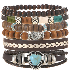 6Pcs 6 Styles Wood & Synthetic Turquoise & Alloy Beaded Stretch Bracelets & Braided Bracelets for Women&nbsp;BJEW-CL0001-60