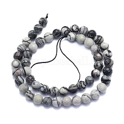 Natural Black Silk Stone/Netstone Beads Strands&nbsp;G-K310-A09-8mm