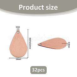 真鍮製ペンダント32個  ティアドロップチャーム  ブラッシング赤い銅  22x14x0.8mm  穴：1mm&nbsp;KK-FH0008-22R