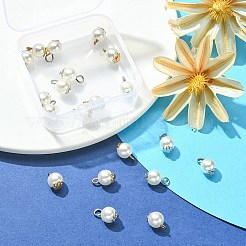 20 個 2 色の樹脂イミテーションパールラウンドチャーム  合金パーツ  プラチナ·ゴールデン  8mm  10個/カラー&nbsp;RESI-YW0001-42