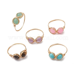 5Pcs Natural Tiger Eye & Dyed Yellow Jade & Amethyst & Green Aventurine & Synthetic Turquoise Infinity Finger Rings for Women&nbsp;RJEW-JR00832-02