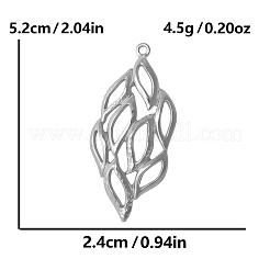 304ステンレススチール製ビッグペンダント  中空の葉のチャーム  ステンレス鋼色  52x24mm&nbsp;PW-WGBBD8C-01