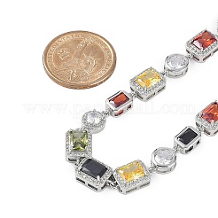 Brass Colorful Cubic Zirconia Cup Chain Oval & Rectangle Necklaces for Women&nbsp;NJEW-M079-05P