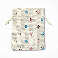 黄麻布ラッピングポーチ巾着袋  長方形  ベージュ  スター  13.5~14x10x0.35cm&nbsp;ABAG-L016-A12