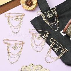 5Pcs Rhinestone Eye & Alloy Star Charms Safety Pin Brooch&nbsp;JEWB-CJ0003-44