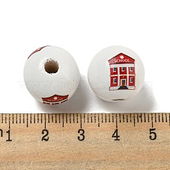 プリントウッドヨーロピアンビーズ  大穴ビーズ  ラウンド  ホワイト  16~16.5x14.5~15mm  穴：4mm&nbsp;WOOD-L020-D02