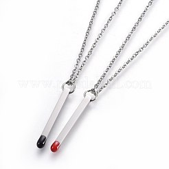 304ステンレススチールマッチスティックペンダントネックレス  エナメル  ミックスカラー  18.1~19.2インチ（46~49cm）&nbsp;NJEW-G321-01