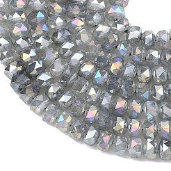 ジェイド風ガラスビーズ連売り  ロンデル  ABカラーメッキ  多面カット  グレー  6x4~4.5mm  穴：1.2mm  約89~92個/連  14.53~14.76''（36.9~37.5センチメートル）&nbsp;EGLA-F167-03A-05