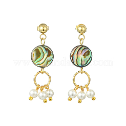 Abalone Shell/Paua Shell & Shell Pearl Beads Dangle Earrings&nbsp;EJEW-JE07327