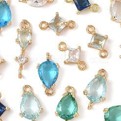 18Pcs 9 Styles Brass Pave Transparent Glass Links/Connectors&nbsp;GLAA-FS0002-34