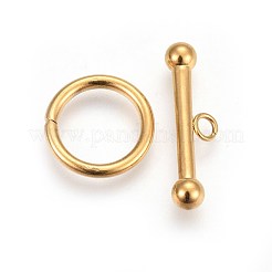 304ステンレススチールトグル留め具  ゴールドカラー  リングについて：15x2mm  バー：7x24x4.5mm  穴：2.3mm&nbsp;X-STAS-I100-02G