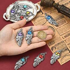 10個 5色合金ガラスビッグペンダント  ナザールボンジュウのお守りが付いた羽  アンティークシルバー  ミックスカラー  57x21x7mm  穴：3mm  2個/カラー&nbsp;FIND-CJ0005-78