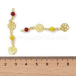 ガラスビーズのペンダント  本物の18Kゴールドメッキ真鍮ループ付き  バラの花のチャーム  きいろ  47x8x4mm  穴：1.6mm&nbsp;KK-P242-18G-03