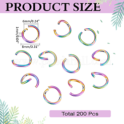 200pcs Rainbow Color 304 Stainless Steel Open Jump Rings&nbsp;STAS-ME0003-78A