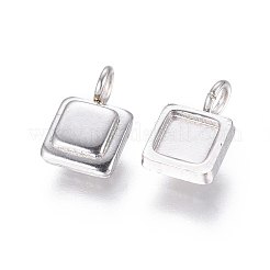 変色しない304ステンレススチールペンダントカボションセッティング  正方形  ステンレス鋼色  トレイ：4x4mm  9x6x2mm  穴：2mm&nbsp;X-STAS-F222-024