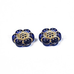 メッキアクリルビーズ  ライン入り  花  ミックスカラー  13x12x4mm  穴：1.2mm&nbsp;X-PACR-N008-013