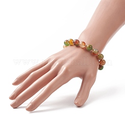 染色天然孔雀瑪瑙ラウンド ビーズ ストレッチ ブレスレット  女性のためのアクセサリー用原石のアクセサリー  カラフル  内径：1-7/8インチ（4.8cm）&nbsp;BJEW-TA00232