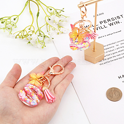 Fashion Alphabet Initial Letter Resin Keychain with Tassel Gradient Butterfly Pendant Key Ring&nbsp;KEYC-WH0027-105A