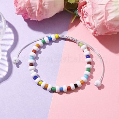 アクリルとカラフルなガラスシード編みビーズブレスレット  女性のための調節可能なブレスレット  ホワイト  内径：2-1/8~3-5/8インチ（5.5~9.2cm）&nbsp;BJEW-JB10340