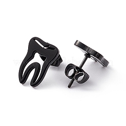 304ステンレススチール製歯型スタッドピアス、男性用、女性用  電気泳動黒  12.5x8.5mm  ピン：0.7mm&nbsp;EJEW-C044-01EB