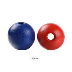 160 Pcs 4 Colors 4 July American Independence Day Painted Natural Wood Round Beads&nbsp;WOOD-LS0001-01B