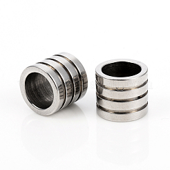 変色しない201ステンレススチールヨーロピアンビーズ  大穴ビーズ  溝付き柱  ステンレス鋼色  11.4x10mm  穴：8.5mm&nbsp;STAS-I149-33A