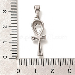 変色防止304ステンレススチールペンダント  アンククロスチャーム  ステンレス鋼色  25x9x3.5mm  穴：7.5x2.5mm&nbsp;STAS-Z110-09P