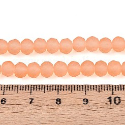 ベーキングペイント、すりガラスビーズ、連売り  ロンデル  ファセット(32ファセット)  ライトコーラル  6~6.5x5mm  穴：1.2mm  約80~85個/連  38~40cm&nbsp;FGLA-N003-6mm-06