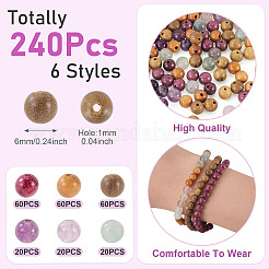 240Pcs 6 Styles Natural Fluorite Beads and Wood Beads&nbsp;G-KS0001-17