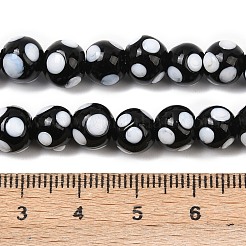 手作りランプワークビーズ  水玉模様のラウンド  ブラック  8~9x7~8mm  穴：1.8mm  約45個/連  12.99''（33センチメートル）&nbsp;LAMP-D002-8mm-01J