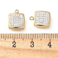 ポリマークレイラインストーンチャーム  304ステンレススチール製金具付き  手動研磨  スクエアチャーム  イオンプレーティング（ip）  ゴールドカラー  12x9.5x5.5mm  穴：1.4mm&nbsp;STAS-Q345-30G
