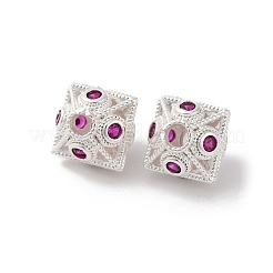 真鍮製マイクロパヴェキュービックジルコニアビーズ  長持ちメッキ  正方形  銀  9x9x8mm  穴：2.5mm&nbsp;KK-C071-01P