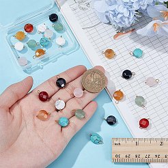 14個7スタイルのフラットラウンドファセット天然＆合成宝石ペンダント  真鍮のループ付き  16mm  穴：2.5mm  2個/カラー&nbsp;PALLOY-AR00010