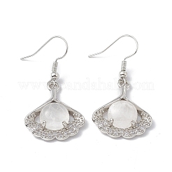 Natural Quartz Crystal Ginkgo Leaf Dangle Earrings with Crystal Rhinestone&nbsp;EJEW-A092-03P-16