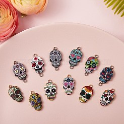 3スタイルの合金エナメルペンダントとリンクコネクター  スカル  ミックスカラー  24個/箱&nbsp;ENAM-SZ0002-27
