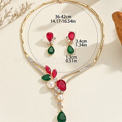 Teardrop Zinc Alloy & Glass & Resin Pearl Pendant Necklace & Stud Dangle Earrings Sets&nbsp;FS-WG17E32-01