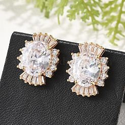 女性用オーバル真鍮マイクロパヴェキュービックジルコニアスタッドピアス  カドミウムフリー＆鉛フリー  長持ちメッキ  ラックめっき  ゴールドカラー  ミックスカラー  15.5x12.5mm&nbsp;EJEW-G428-27G