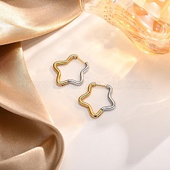 ツートンカラーの304ステンレススチールフープピアス  ゴールデン·ステンレス鋼色  スター  25x24x2.5mm&nbsp;EJEW-K257-02D-GP