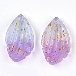ツートン透明スプレー塗装ガラスペンダント  グリッターパウダー付き  艶消し  葉  蘭  18.5x10x4mm  穴：1mm&nbsp;GLAA-T017-03B-B07