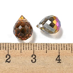 電気メッキガラスビーズ  多面カット  半分メッキ  ティアドロップ  グレー  9.5x8mm  穴：1.2mm&nbsp;EGLA-A041-02-HP03
